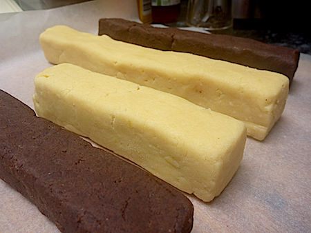 Chocolate sable cookies and lemon shortbread dough